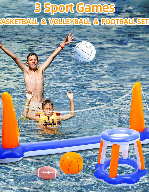 Load image into Gallery viewer, Pool Toys - Swimming Pool Basketball &amp; Volleyball Sets Incl Inflatable Pool Volleyball Net, Floating Basketball Hoop and Water Football, Kids Summer Toys, Pool Games for Adults and Family
