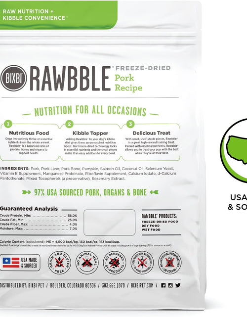 Load image into Gallery viewer, Rawbble Freeze Dried Dog Food, Pork Recipe, 26 Oz - 97% Meat and Organs, No Fillers - Pantry-Friendly Raw Dog Food for Meal, Treat or Food Topper - USA Made in Small Batches
