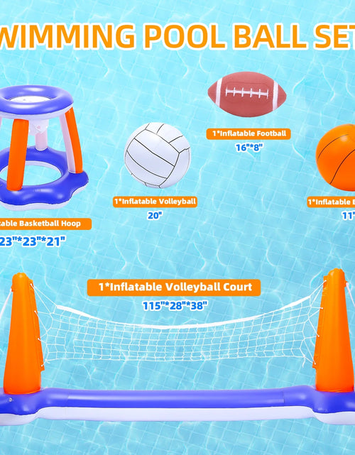 Load image into Gallery viewer, Pool Toys - Swimming Pool Basketball &amp; Volleyball Sets Incl Inflatable Pool Volleyball Net, Floating Basketball Hoop and Water Football, Kids Summer Toys, Pool Games for Adults and Family
