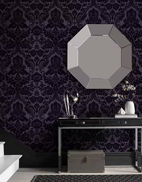 Load image into Gallery viewer, Gothic Damask Flock Plum Removable Wallpaper
