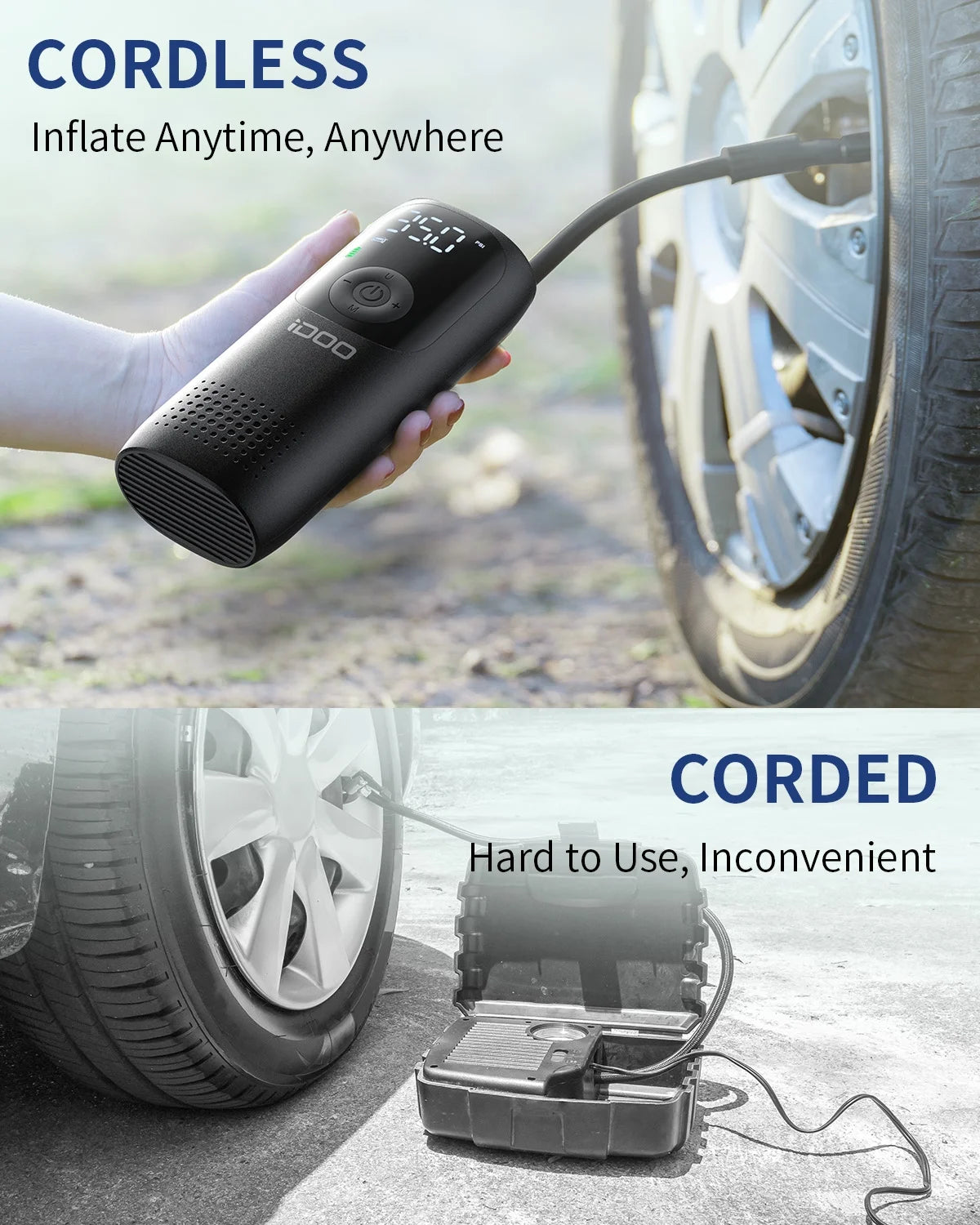 150PSI Cordless Tire Inflator 4000Mah Portable Air Compressor Fits Car/Bicycle/Motorcycle Tires Balls