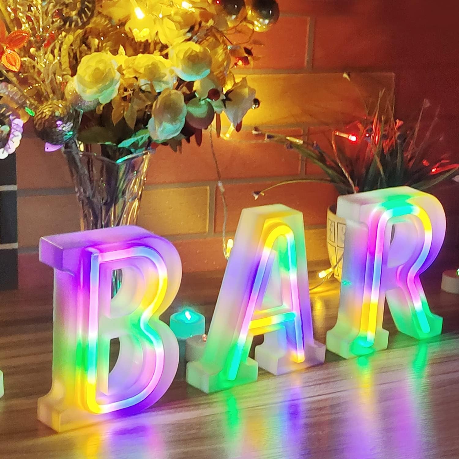 Neon Letter Lights 26 Alphabet Letter Bar Sign Letter Signs for Wedding Christmas Birthday Partty Supplies,Usb/Battery Powered Light up Letters for Home Decoration-Colourful 9