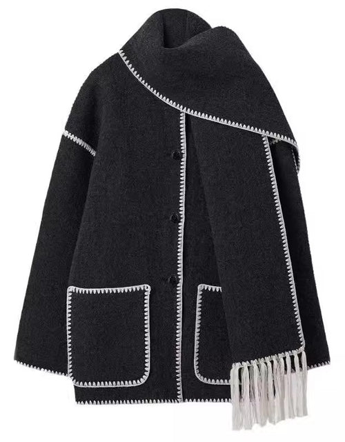 Load image into Gallery viewer, Women&#39;s Woolen Coat Thick Loose With Scarf
