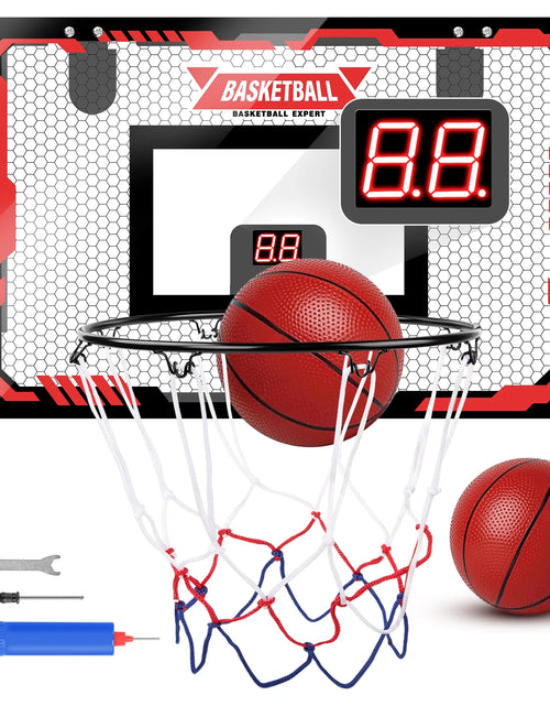 Load image into Gallery viewer, Basketball Hoop Indoor, LED Light Mini Basketball Hoops with 2 Balls &amp; Electronic Scoreboard, over the Door Basketball Hoop, Basketball Accessories for 5 6 7 8 9 10 11 12 Year Old Kids Teen Adults
