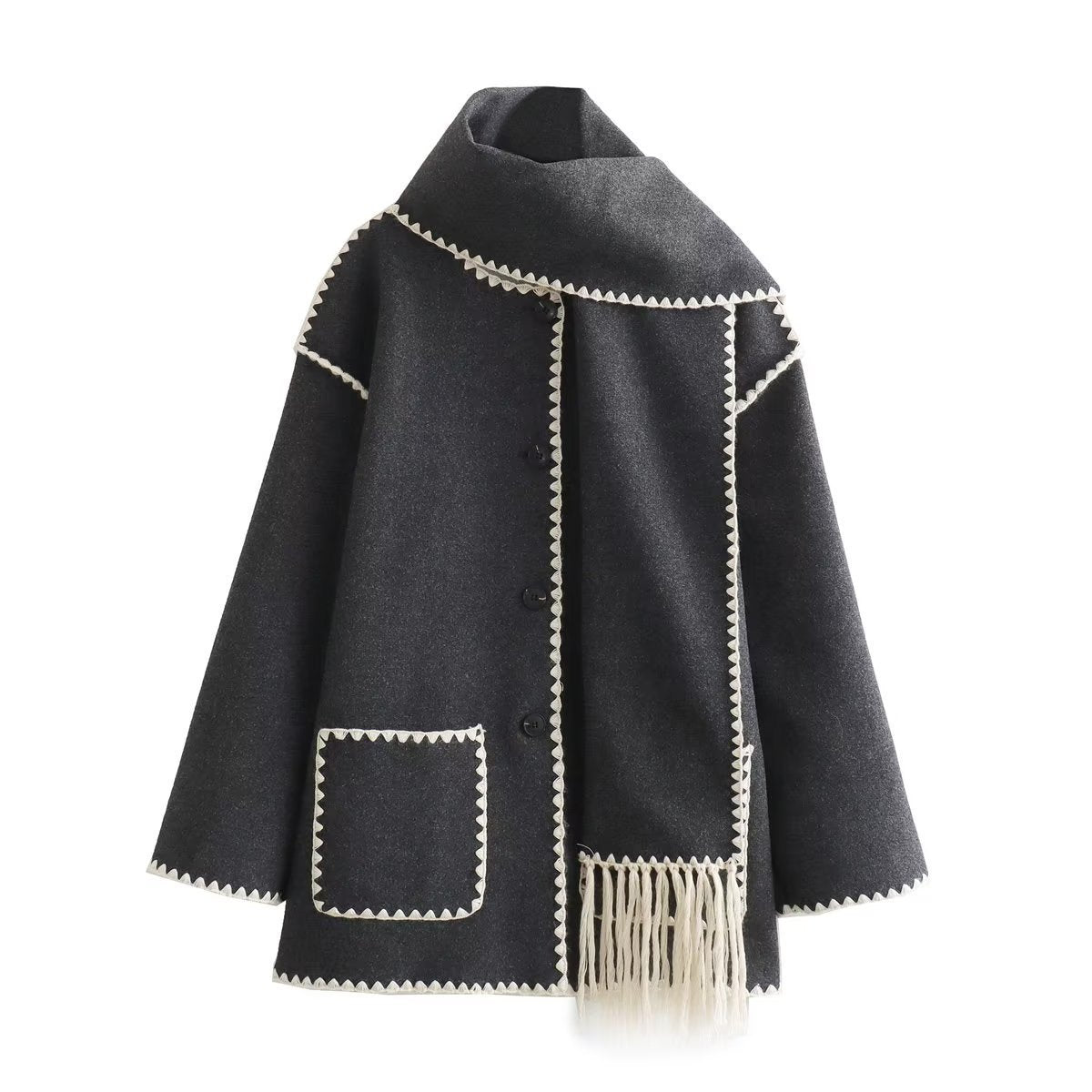 Women's Woolen Coat Thick Loose With Scarf