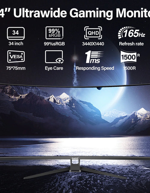 Load image into Gallery viewer, 34 Inch Ultrawide Curved Gaming Monitor, 1500R PC Screen 165Hz UWQHD 3440X1440, Curved Computer Screen with Freesync and Eye Care Technology
