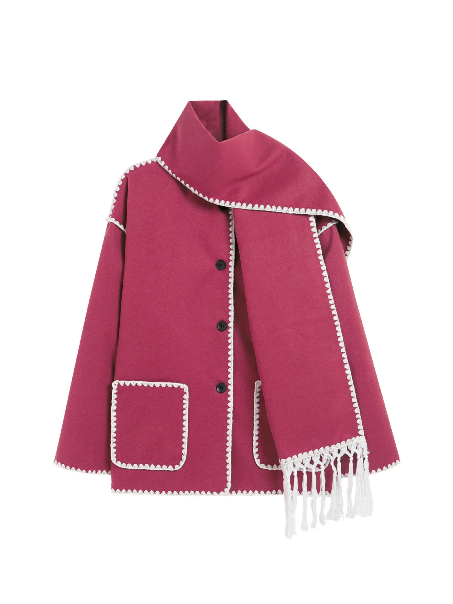 Women's Woolen Coat Thick Loose With Scarf