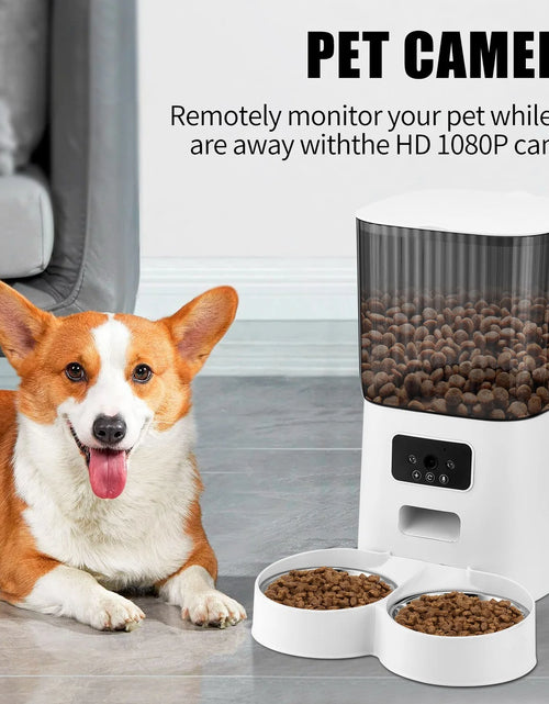 Load image into Gallery viewer, Automatic Pet Feeder with Camera for 2 Pets, 1080P Camera 5L Cat Feeder with 2 Stainless Steel Bowls, Two Way Talk, Remote APP Control Support 2.4G Wifi
