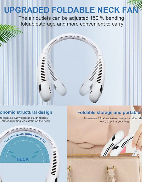 Load image into Gallery viewer, Portable Neck Fan 5000Mah Foldable Neck Fan LED Display, 3 Speeds Adjustable Folding Neck Fan USB Powered Hands Free Fan White
