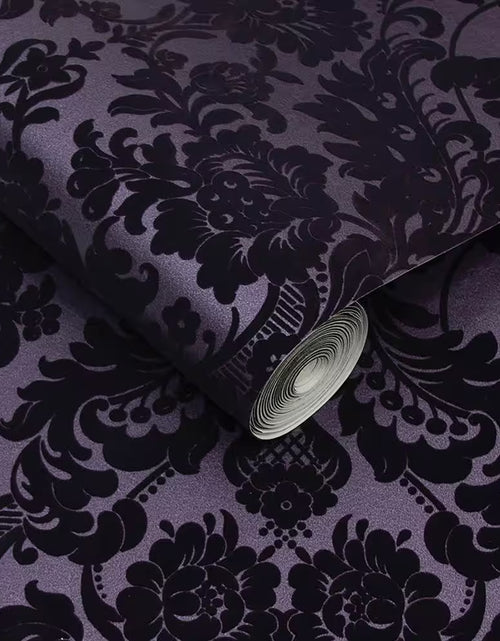 Load image into Gallery viewer, Gothic Damask Flock Plum Removable Wallpaper
