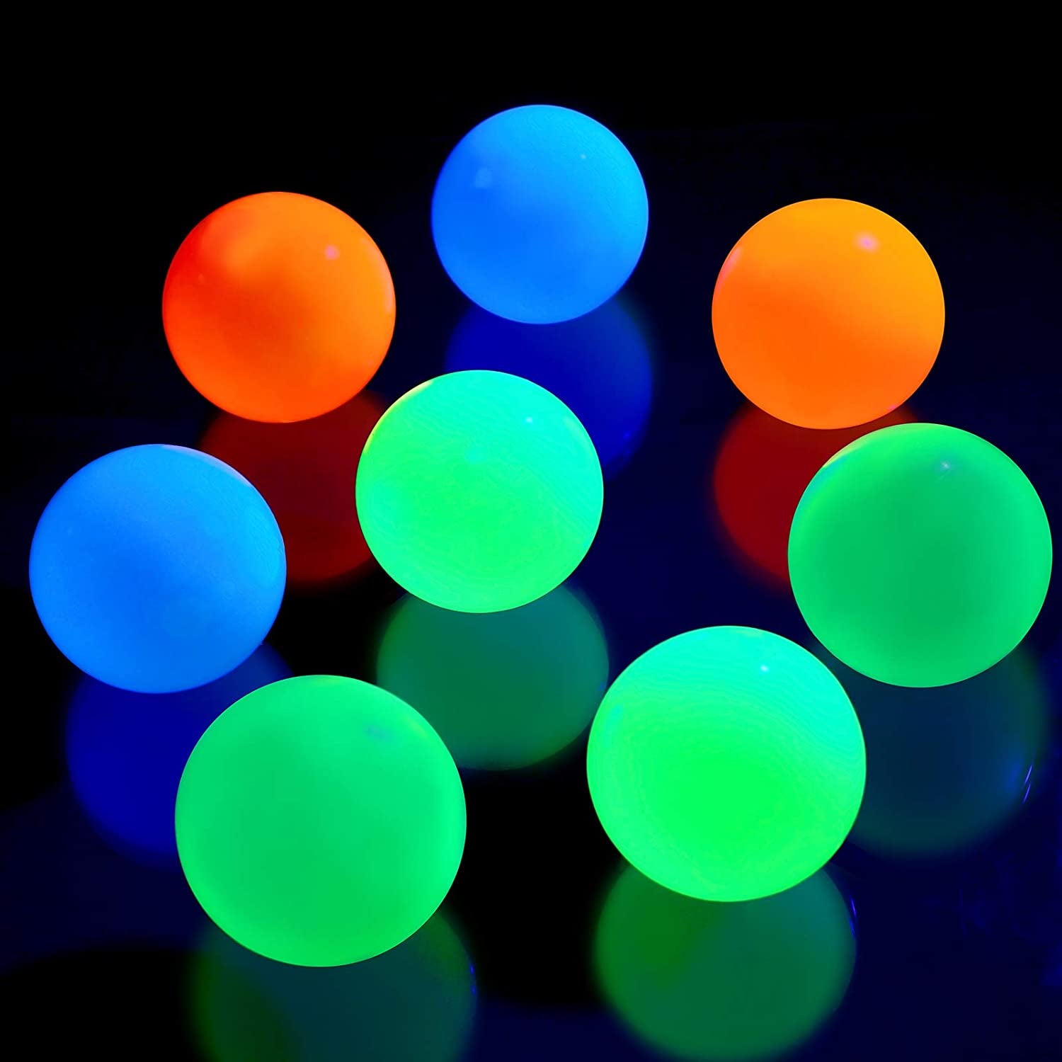 8 Pieces Glow in the Dark Stress Balls Ceiling Balls Sticky Balls That Stick to the Ceiling Glowing Balls for Relax Toy Teens and Adults (White, Blue, Orange, Green, 1.8 Inches)